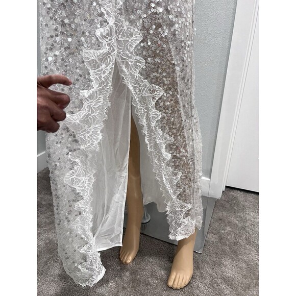 ZARA WOMAN NWT SS24 SEQUIN CAMISOLE LACE DRESS WHITE SILVER SIZE LARGE 5919/808 - Picture 8 of 16